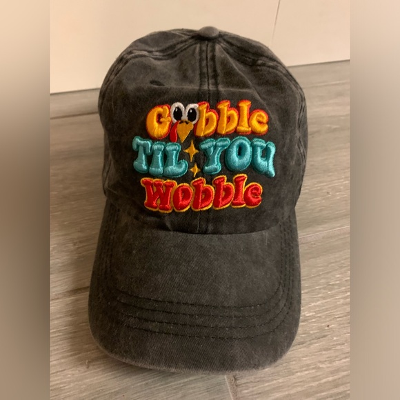 Raised Embroidery Retro “gobble till u wobble” cotton baseball hat Unisex - Picture 5 of 14